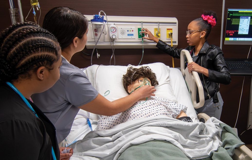 Ogeechee Technical College nursing students participate in a respiratory emergency simulation.
